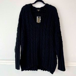 AFRM Black Noir V Neck Oversized Chunky Knit Sweater